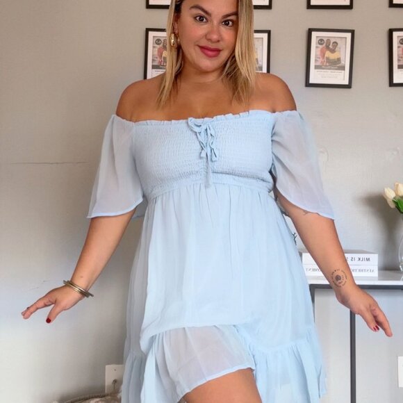 LILLUSORY Women's Flowy Casual Mini Dresses 2024 Summer Smocked V Neck Flutter - Picture 4 of 14